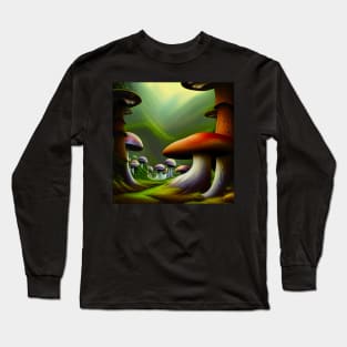 Beautiful Landscape Painting with mountains and big mushrooms, Mushrooms Long Sleeve T-Shirt